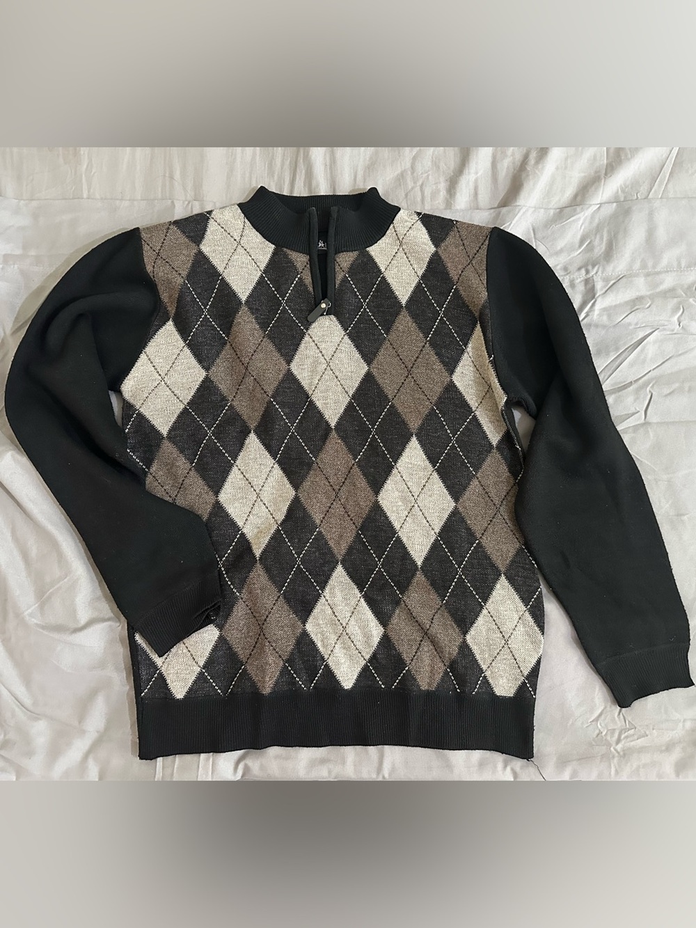 Whipper In NWOT Men’s Argyle Quarter Zip Sweater Black - Size L